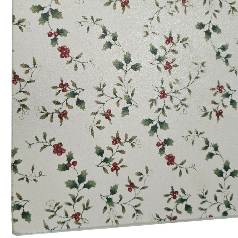 Winterberry Cutting Board Charcuterie tempered glass holly berry chintz vtg - Picture 7 of 8